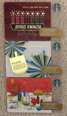 Starbucks 2014 Holiday Joyous Happy Kwanza Hanukkah Feliz Noche Bueno 3 Card Set - Sold on eBay Nov, 21st 2018 for $4.00