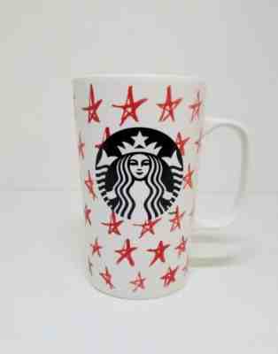 STARBUCKS 2014 White Mug Red Stars Black Siren Logo Tall Coffee Tea Cup 16 oz  - Sold on eBay Nov, 20th 2018 for $8.99