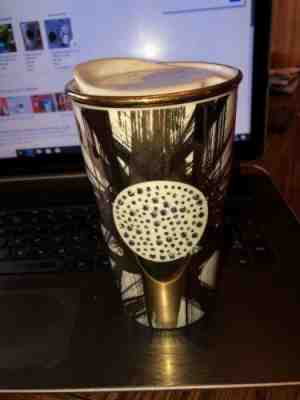 Starbucks Travel Mug Ceramic 2014 Dot Series Gold With Rhinestone Dot - Sold on eBay Nov, 20th 2018 for $9.99