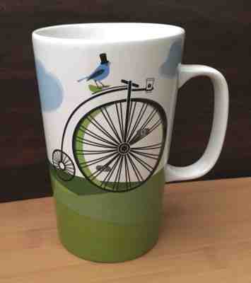Starbucks Coffee Cup Mug 2014 with Bicycle, Blue Bird, Greenery, Sky & Flower - Sold on eBay Nov, 20th 2018 for $14.95