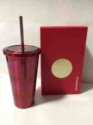 New Starbucks Stainless Steel Cold Cup Tumbler Red and Pink Stripes 16 oz. 2014  - Sold on eBay Nov, 19th 2018 for $30.00