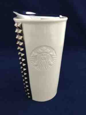 2014 White Silver Studs Travel 10 fl oz STARBUCKS Coffee Mug Tea Cup  FREE SHIP! - Sold on eBay Nov, 19th 2018 for $29.99