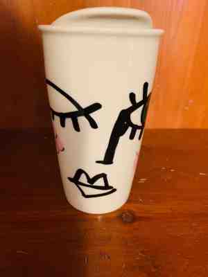 Preowned Starbucks 2014 Face Winking Eye Ceramic Travel Tumbler Mug 12oz - Sold on eBay Nov, 19th 2018 for $7.00