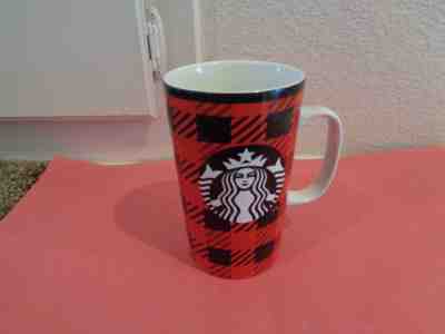 Starbucks 2014 Red/Black Buffalo Plaid 16 oz Tall Coffee Mug Mermaid - Sold on eBay Nov, 19th 2018 for $19.95