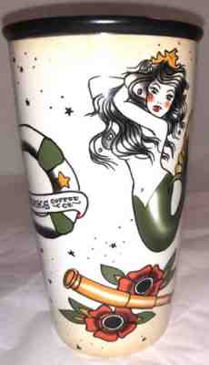 Starbucks 2015 Tattoo Mermaid Siren Sailor Ceramic Travel Mug Tumbler 12 oz. - Sold on eBay Nov, 23rd 2018 for $56.00