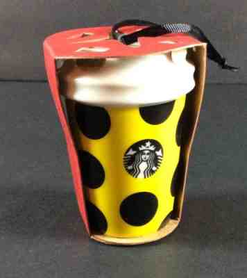 Starbucks 2015 Yellow Cup with Navy Blue Polka Dots Christmas Ornament NEW - Sold on eBay Nov, 22nd 2018 for $5.00