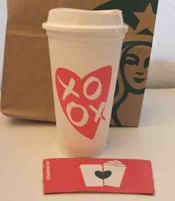 Starbucks REUSABLE CUP Pink HEART XOXO 2015 Travel Mug 16oz GRANDE + Sleeve  - Sold on eBay Nov, 21st 2018 for $13.95