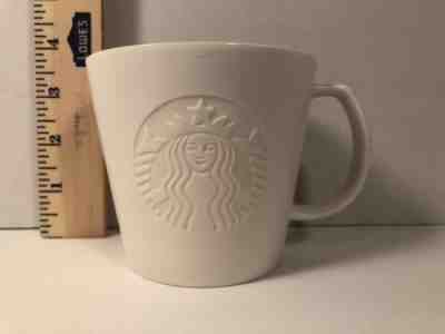 STARBUCKS Coffee Mug 2015 Solid White Etched Embossed Siren Mermaid Logo 12 oz - Sold on eBay Nov, 21st 2018 for $9.88