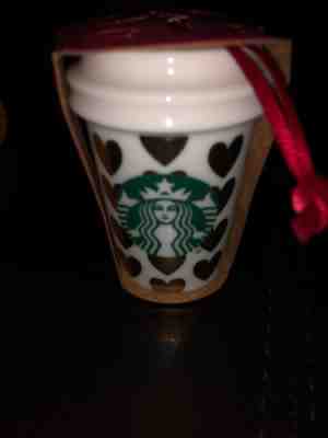 New Starbucks Coffee Gold Hearts Holiday 2015 To Go Cup Ceramic Ornament - Sold on eBay Nov, 20th 2018 for $7.00