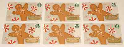 STARBUCKS - 2015 HOLIDAY GIFT CARDS Gingerbread Man Peppermint NO VALUE SET of 6 - Sold on eBay Nov, 20th 2018 for $8.08