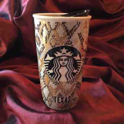 Starbucks 2015 TEXAS Collection SNAKESKIN Travel Tumbler -  Mug Ceramic Lid NIB - Sold on eBay Nov, 20th 2018 for $44.00