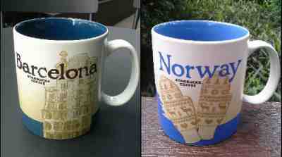 2 Original Starbucks City Mugs 16 oz BACELONA & NORWAY Series 2016-2017 - Sold on eBay Nov, 22nd 2018 for $40.00