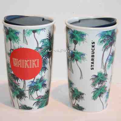 2016 Starbucks Waikiki Hawaii Palm Trees Ceramic Travel Tumbler Mug 12 OZ NEW - Sold on eBay Nov, 21st 2018 for $49.50