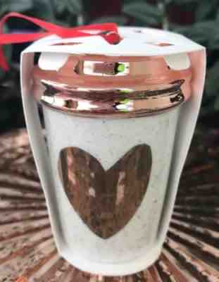 Starbucks White Rose Gold Heart Ceramic Miniature Holiday Mug Ornament 2017 - Sold on eBay Nov, 23rd 2018 for $9.87