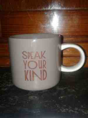 Starbucks Speak Your Kind Coffee Mug 12 Oz Taupe Stoneware Gold 2017 Holiday - Sold on eBay Nov, 22nd 2018 for $3.00