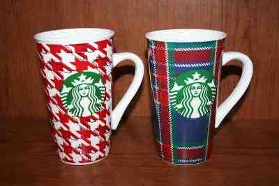 Starbucks Lot 2 2017 16 oz Plaid Hounds-tooth Mermaid Logo  Ceramic Mugs - Sold on eBay Nov, 20th 2018 for $12.99
