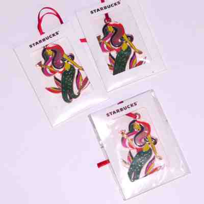 Lot of 3 2017 Starbucks Metal Enamel Mermaid Siren Ornaments - Sold on eBay Nov, 18th 2018 for $10.00