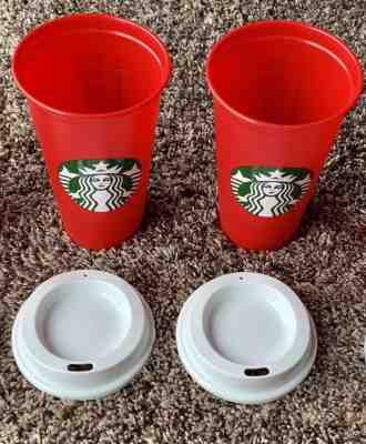 2 Starbucks 2018 Red Reusable 16oz Traveler Drinking Cup with DRINK DISCOUNT - Sold on eBay Nov, 23rd 2018 for $15.00