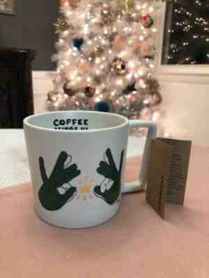 STARBUCKS ASL SIGNING MUG 2018 12oz GREEN HANDS GOLD STAR - RARE!!! - Sold on eBay Nov, 22nd 2018 for $65.00