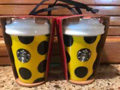 2 STARBUCKS 2015 YELLOW/BLACK DOTS LIMITED EDITION CHRISTMAS ORNAMENT  NEW - Sold on eBay Nov, 24th 2018 for $10.99