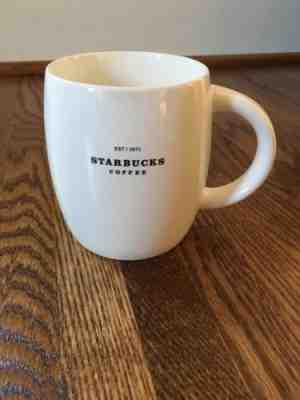 Starbucks 2008 White Coffee Barrel Mug Black EST 1971 Starbucks Coffee Logo 14oz - Sold on eBay Nov, 24th 2018 for $11.00