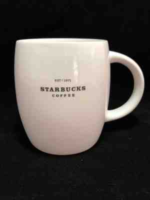 Starbucks 2008 White Coffee Barrel Mug Black EST 1971 Starbucks Coffee Logo 14oz - Sold on eBay Nov, 24th 2018 for $14.99