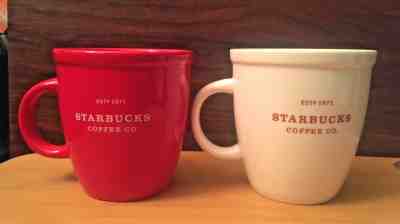 2 Starbucks Coffee Cups Mugs - 1 Red 2001 Barista and 1 White 2007 Holiday - Sold on eBay Sep, 20th 2018 for $28.95