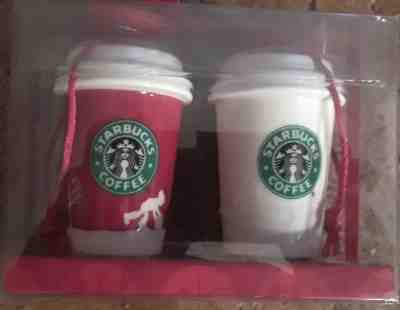 2006 NIB Old Logo To Go Red and White Cups STARBUCKS Duo Christmas Ornaments - Sold on eBay Nov, 24th 2018 for $12.78