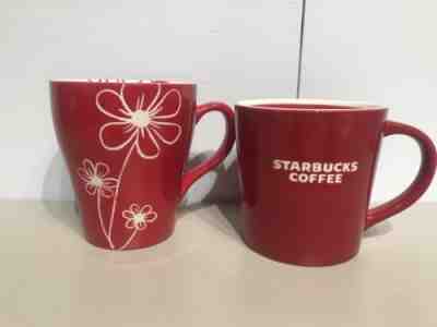 Lot 2 Starbucks Coffee Mug Cup Large 15oz 2007 2010  Red Etched Floral,Name - Sold on eBay Nov, 24th 2018 for $16.99
