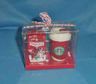 2007 STARBUCKS Duo Christmas Ornaments NIB Old Logo To Go Cup Coffee Blend Bag - Sold on eBay Nov, 13th 2018 for $14.99