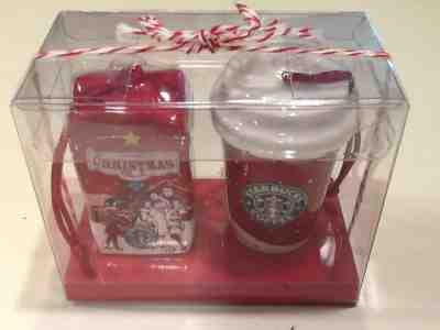 NIB Starbucks Red Cup Christmas Blend Coffee Duo Ornament Set Old Logo 2007 - Sold on eBay Nov, 13th 2018 for $16.99