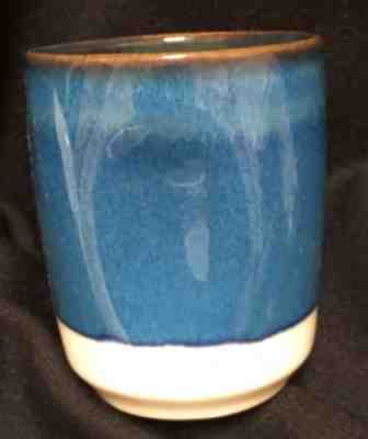 STARBUCKS 2008 Ceramic Cup Mug No Handle handleless Indented Grip Sides Blue - Sold on eBay Nov, 24th 2018 for $7.99