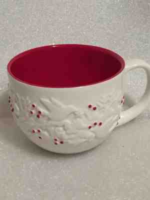 Starbucks 2008 Embossed Red Holly Berry Raised Deer Dove Mug - Sold on eBay Nov, 24th 2018 for $9.50