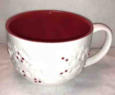 Starbucks 2008 Embossed Red Holly Berry Raised Deer Dove Mugs - Sold on eBay Nov, 24th 2018 for $8.50