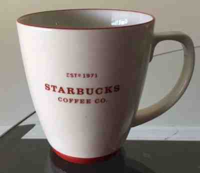 Starbucks Coffee 2008 White Abbey 16oz Est 1971 Large Mug Cup w/ Red Accents - Sold on eBay Nov, 8th 2018 for $5.45