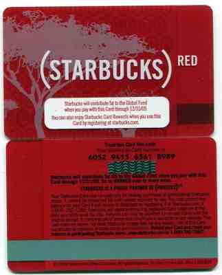 2008 NEW - UNUSED Product Red Global Fund Starbucks Cards - Sold on eBay Nov, 8th 2018 for $3.89