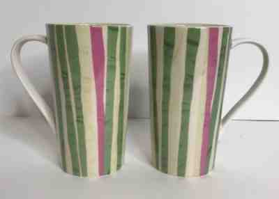 2008 Starbucks Coffee Tall Mugs Cups Ceramic Green and Pink Stripe Set of 2 - Sold on eBay Nov, 8th 2018 for $5.00