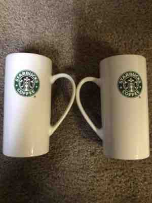 2 x Starbucks Tall Skinny Coffee Latte Mug Cup 14 oz. 2008 White Green Mermaid - Sold on eBay Nov, 7th 2018 for $15.00