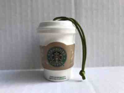 Starbucks Ceramic Holiday Ornament White Cup Brown Sleeve Christmas Tree 2008 - Sold on eBay Nov, 7th 2018 for $11.99