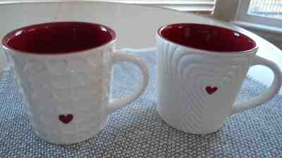 (2) 2008 Starbucks Red Heart Love Coffee Mugs 3D Embossed Valentines 16 oz - Sold on eBay Nov, 7th 2018 for $30.00