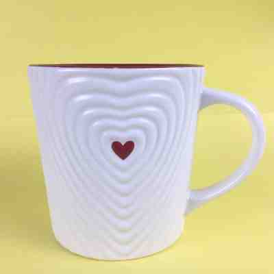 Starbucks Coffee 2008 Mug Red Heart Love 3D Embossed Valentines 16 oz White - Sold on eBay Nov, 6th 2018 for $11.99
