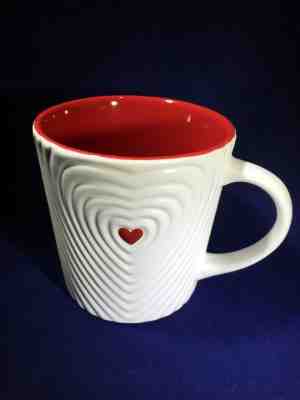 2008 Starbucks Red Heart Love Coffee Mug 3D Embossed Valentines 16 oz - Sold on eBay Nov, 6th 2018 for $12.25