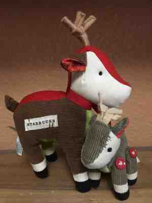 2008 Set of 2 Starbucks Reindeer Christmas Soft Plush Ornaments  - Sold on eBay Nov, 5th 2018 for $16.00