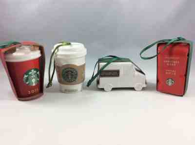Lot of 4 Starbucks Christmas Ornaments Cups Coffee Bag & Truck Ceramic 2008-2016 - Sold on eBay Nov, 4th 2018 for $23.00