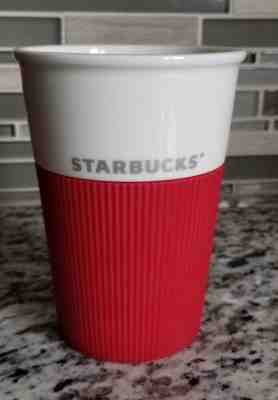 STARBUCKS Mug New Bone with Red Neoprene Sleeve/Cozie, Dishwasher Safe 2011 - Sold on eBay Nov, 24th 2018 for $8.28
