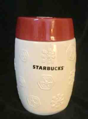 Starbucks 2011 Red White Snowflake Christmas Ceramic Canister Cookie Jar - Sold on eBay Nov, 10th 2018 for $4.50