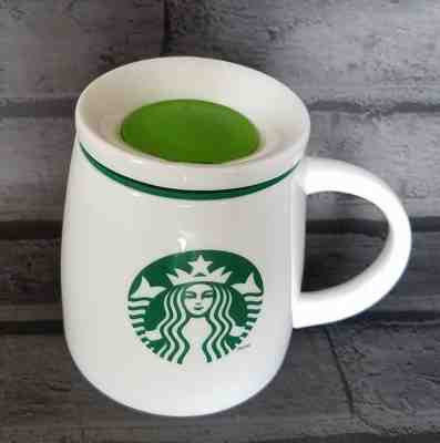 Starbucks Coffee Mug w Green Lid Siren Mermaid Logo 2011 White Ceramic - Sold on eBay Nov, 8th 2018 for $24.98