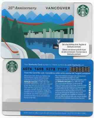 2011 CANADA  VANCOUVER 25th Anniversary   RETIRED  STARBUCKS GIFT  CARD HTF MINT - Sold on eBay Nov, 6th 2018 for $7.00