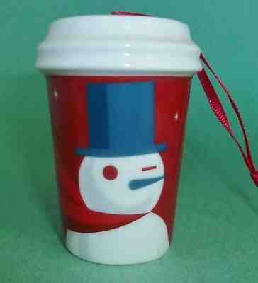Starbucks Ornament Holiday Christmas 2012 Winking Snowman Ceramic To Go Cup New - Sold on eBay Nov, 24th 2018 for $14.99