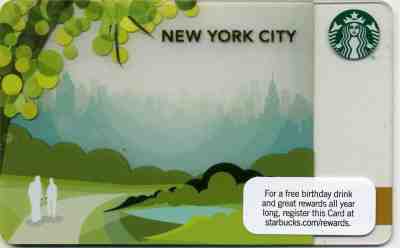 STARBUCKS US GIFT CARD NEW YORK CITY NYC 2012 Central Park Series NEW MINT!! - Sold on eBay Nov, 22nd 2018 for $8.00